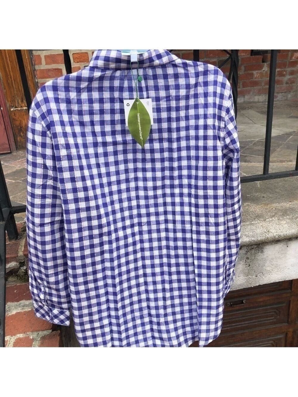 Hester And Orchard Gingham Checkered Button Down Shirt Blue White M - Picture 4 of 16